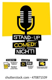 Stand Up Comedy Night! (Flat Style Vector Illustration Performance Show Poster Design) with Where, When And Ticket Details