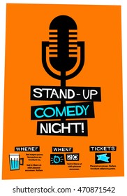 Stand Up Comedy Night! (Flat Style Vector Illustration Performance Show Poster Design) With Where, When And Ticket Details