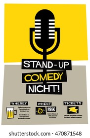 Stand Up Comedy Night! (Flat Style Vector Illustration Performance Show Poster Design) With Where, When And Ticket Details