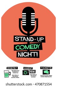 Stand Up Comedy Night! (Flat Style Vector Illustration Performance Show Poster Design) with Where, When And Ticket Details