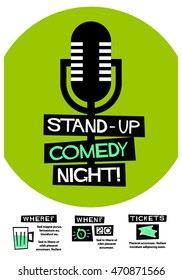 Stand Up Comedy Night! (Flat Style Vector Illustration Performance Show Poster Design) With Where, When And Ticket Details