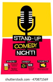 Stand Up Comedy Night! (Flat Style Vector Illustration Performance Show Poster Design) With Where, When And Ticket Details