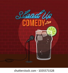 stand up comedy open mic cola drink vector art illustration