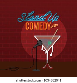 stand up comedy open mic martini vector art illustration