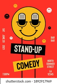 Stand Up Comedy Performance Show Poster Design With Place For Your Text. Vector Illustration Open Stage Mic Event Vector. Stand Up Comedy Show Flyer, Poster, Background, Banner.