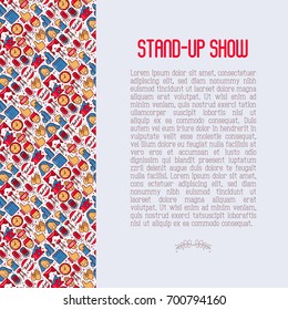 Stand up comedy show concept with thin line icons. Vector illustration for banner, web page, print media.