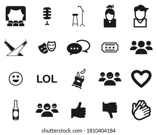 Stand Up Comedy Or Stand Up Show Icons. Big Black & White Set