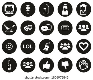Stand Up Comedy Or Stand Up Show Icons Black & White Flat Design Circle Set Big