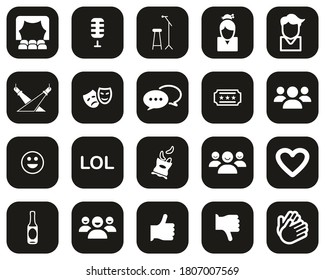 Stand Up Comedy Or Stand Up Show Icons Black & White Flat Design Set Big