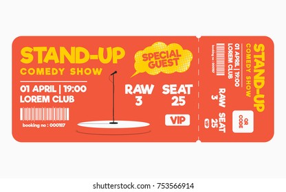 Stand Up Comedy Show Ticket Isolated On White Background. Ticket Template For Comedy Show, Performance. Vector