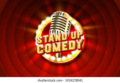 Stand up comedy signboard label, concert vocal event. nightclub title. Vector illustration