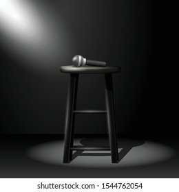 Stand Up Comedy Stage - Microphone On Stool In Ray Of Spotlight