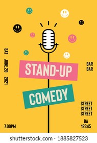 Stand Up Comedy vector illustration performance show poster design with place for your text. Vector open stage mic event vector. Stand up comedy show flyer, poster, background, banner.