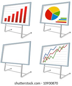 Stand with diagrams, tables, schedules, presentation business, illustration