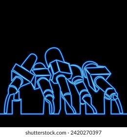 Stand with different microphones icon neon glow vector illustration concept