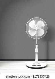 Stand fan mockup in 3d illustration with cozy interior background