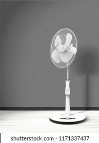 Stand fan mockup in 3d illustration with cozy interior background