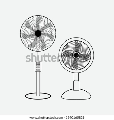  Stand Fan and Table Fan Line Art Vector Illustration.