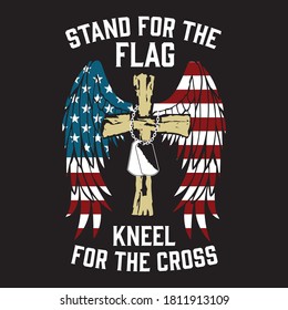stand for the flag kneel for the cross t shirt design vector, back background 