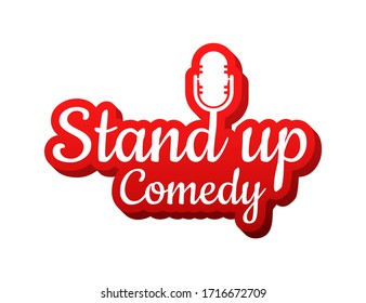 Stand up in flat style on red background. Retro microphone icon. Mic stand. Vector stock illustration.