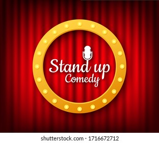 Stand up in flat style on red background. Retro microphone icon. Mic stand. Vector stock illustration.