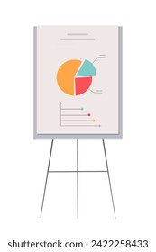 Stand flip chart for presentation cartoon vector illustration. Board with diagrams, statistics and data isolated on white background. Business presentation tool. Lecture, seminar, office design.