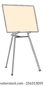 Stand with flip chart for presentation isolated on white. Freehand outline black ink hand drawn object sketchy in artistic scribble modern style pen on paper. View with blank space for text.