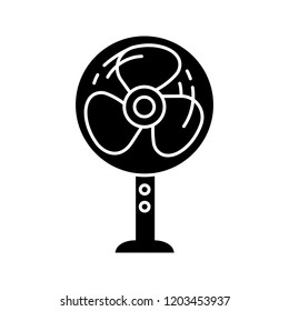 Stand floor fan glyph icon. Silhouette symbol. Home cooling fan. Household appliance. Negative space. Vector isolated illustration