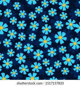 Stand flower pattern with blue flowers on dark blue background. For textile, background, fabric, Wallpaper, packaging paper.
