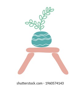 A stand for a flower and a pot with a plant on it. Isolated element on a white background.