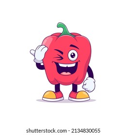 stand and give salute pose red bell pepper cartoon mascot character vector illustration design