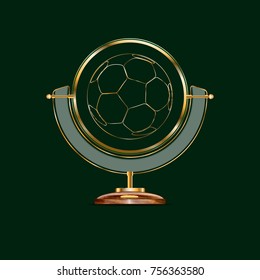 
stand for a globe of expensive wood and gold. in the middle of the ball. he symbolizes the planet earth