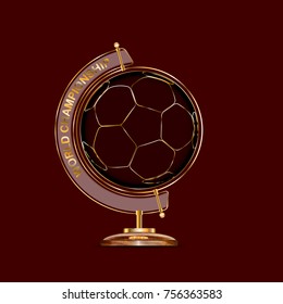 
stand for a globe of expensive wood and gold. in the middle of the ball. he symbolizes the planet earth