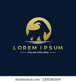 Stand goat on rock logo design inspiration, goat logo icon design vector, goat logo design vector silhouette illustration on white background, Goat Simple Logo Template Design. 