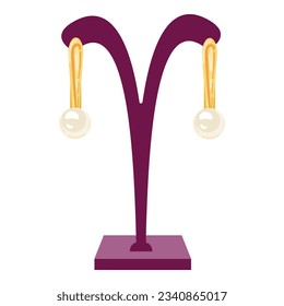 Stand for gold earrings icon cartoon vector. Pearl jewellery. Golden wedding
