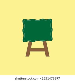 Stand green blackboard with wooden frame vector illustration. Empty board for advertising and presentation