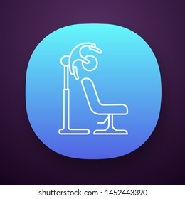 Stand hairdryer app icon. Hood hair dryer and comfortable chair. Hairdressing salon equipment. Beauty parlour furniture. UI/UX user interface. Web or mobile application. Vector isolated illustration