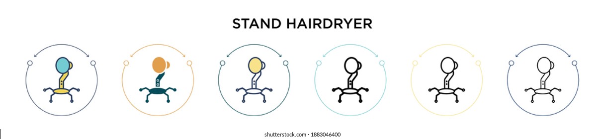 Stand hairdryer icon in filled, thin line, outline and stroke style. Vector illustration of two colored and black stand hairdryer vector icons designs can be used for mobile, ui, web