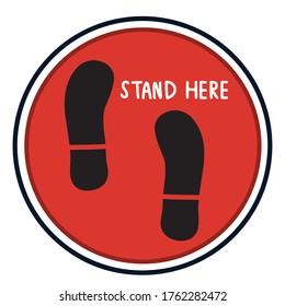 Stand Here and Keep The Distance, Social Distancing Concept for Preventing Coronavirus Covid - 19, Vector Illustration 