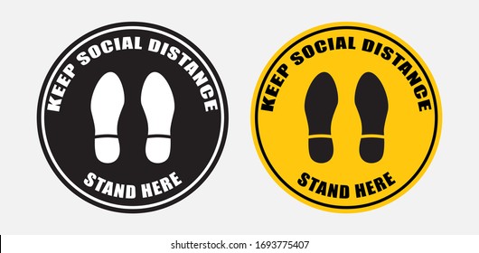 Stand here for Keep Social Distance. For prevention of spreading the infection in Covid-19. Vector illustration of people icon with Keep Social Distance concept