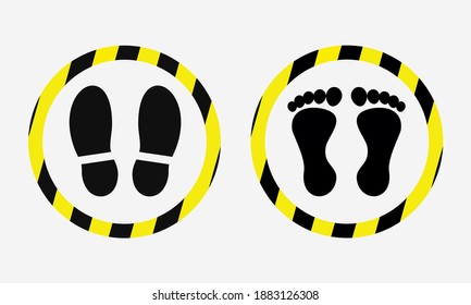 Stand here sign. Wait here. Keep distance. Footprint floor. Social distance. Illustration vector