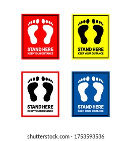 "Stand here" Social distancing footprint sign - Floor Sticker for protecting infection from coronavirus Covid-19
