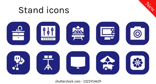 stand icon set. 10 filled stand icons.  Collection Of - Sink, Mixer, Artboard, Display, Photo, Paddles, Stand, Night Food cart, Photos