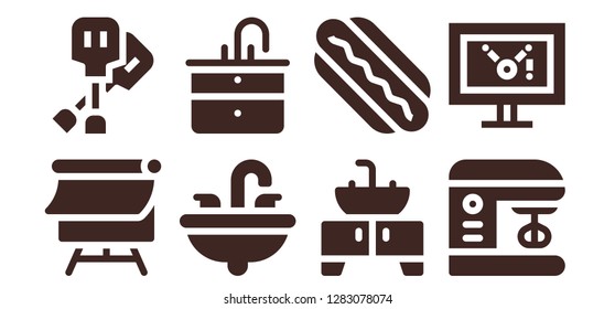  stand icon set. 8 filled stand icons. Simple modern icons about  - Canvas, Paddles, Sink, Hotdog, Mixer, Display