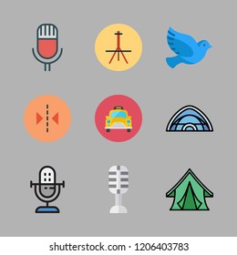 stand icon set. vector set about reflection, easel, pigeon and microphone icons set.