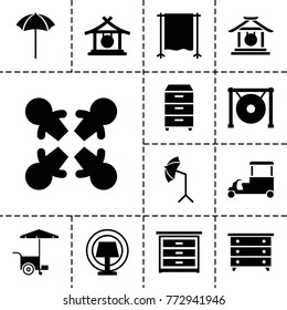 Stand icons. set of 13 editable filled stand icons such as gong, nightstand, roundelay, fast food cart, studio umbrella, studio curtain