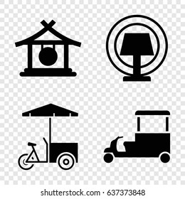 Stand icons set. set of 4 stand filled icons such as gong, fast food cart