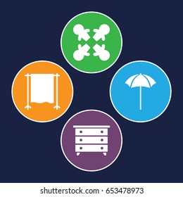 Stand icons set. set of 4 stand filled icons such as nightstand, studio umbrella, studio curtain
