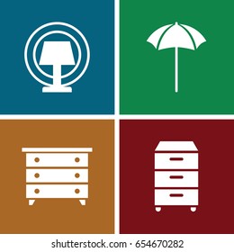 Stand icons set. set of 4 stand filled icons such as nightstand, studio umbrella