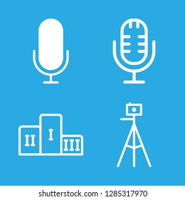 stand icons set with camera tripod, microphone and podium vector set